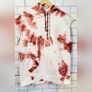 Rnt 23 Mens Sleeveless Hoodie Rust White Tie Dye Pattern 100% Cotton Kangaroo Po